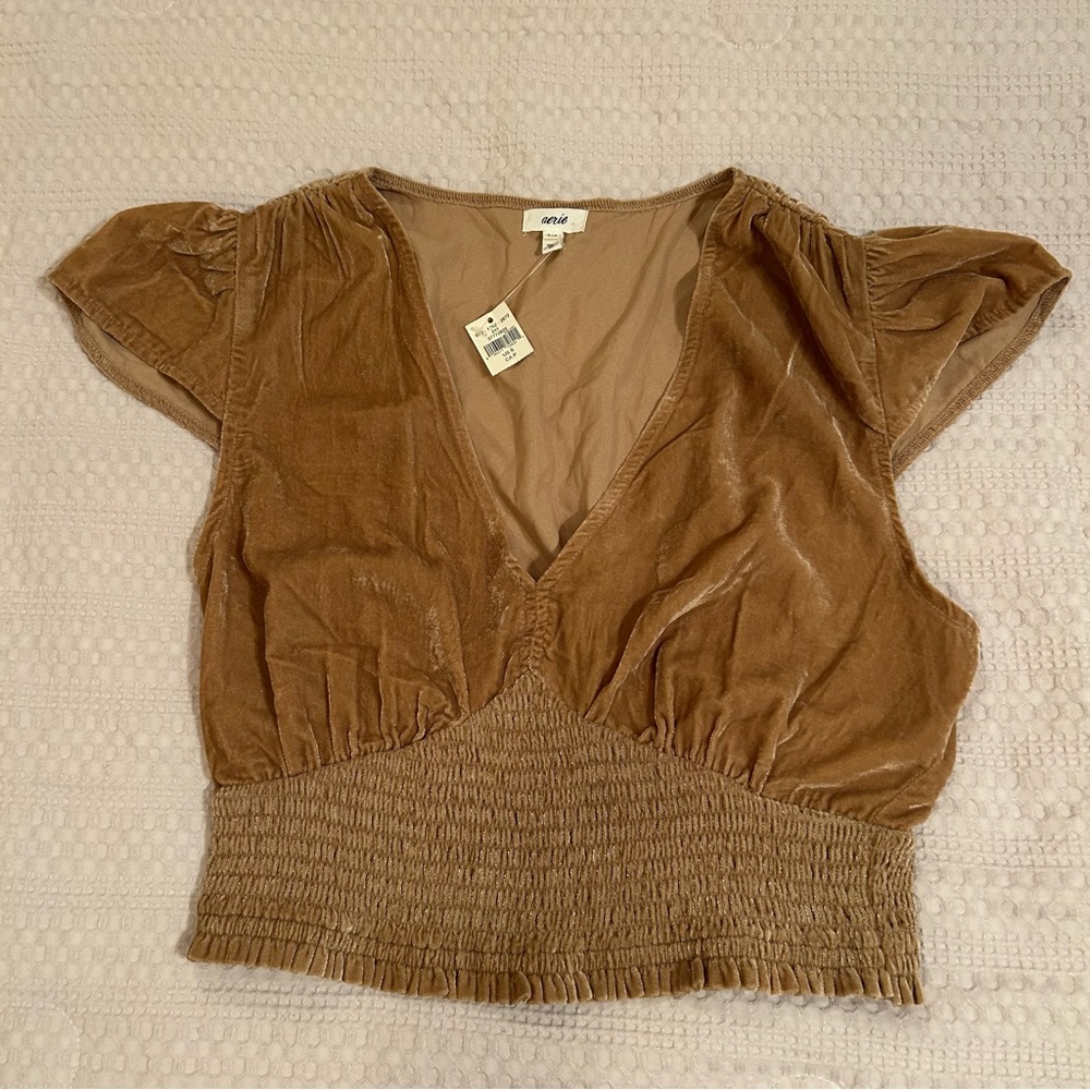 Aerie Puff Sleeve Smocked Crop Velvet Fairy Y2K 90’s Grunge Coquette Whimsigoth‎